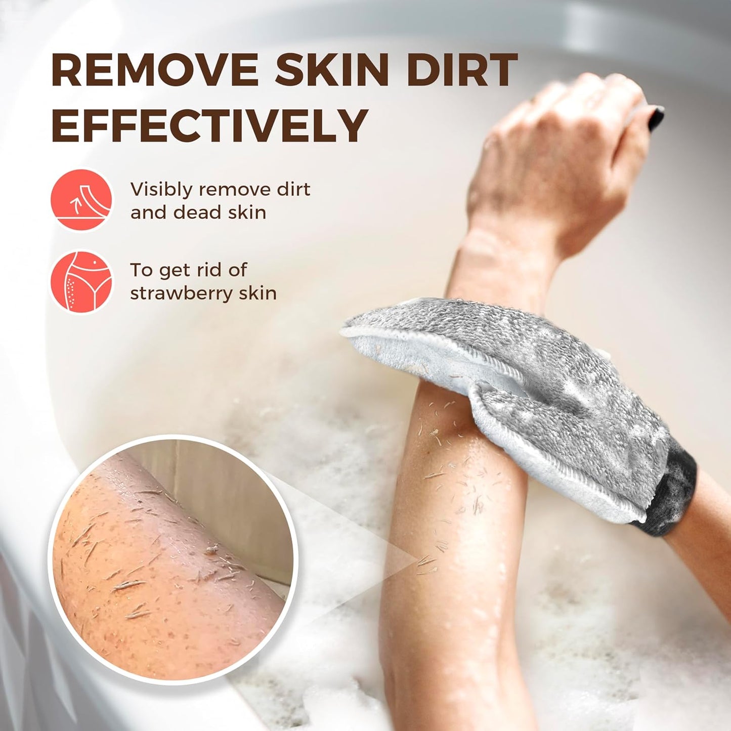 ZOMCHI 2 Pack Deep Exfoliating Glove with Dual Texture, Massage Body Scrub Gloves for Home Spa, Exfoliating Mitt for Dead Skin Removal (Deep + Gentle)