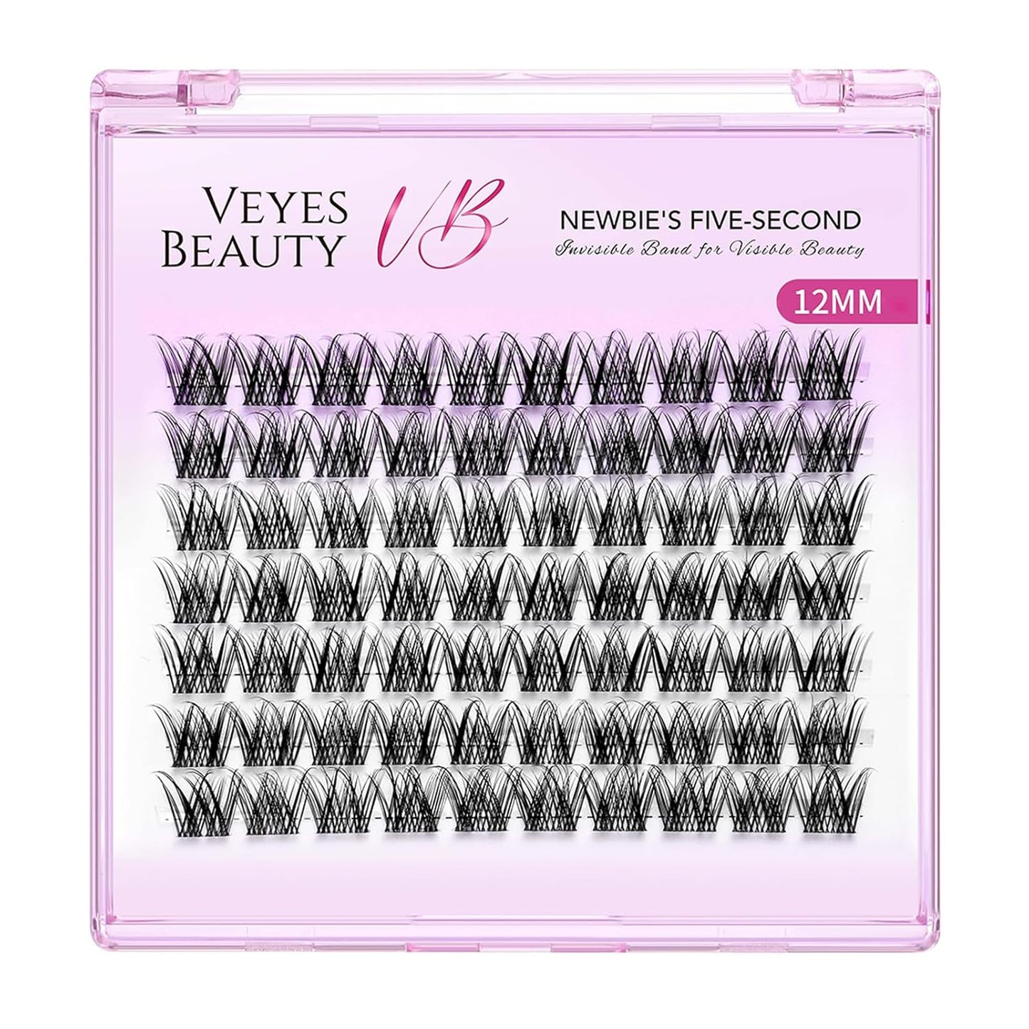 VEYESBEAUTY Lash Clusters Individual Eyelash Extensions Thin & Invisible Band DIY False Eyelashes for Self-application Newbie's Five-Second Series Wispy Lash Tray, LuxeBold 12mm Single Length