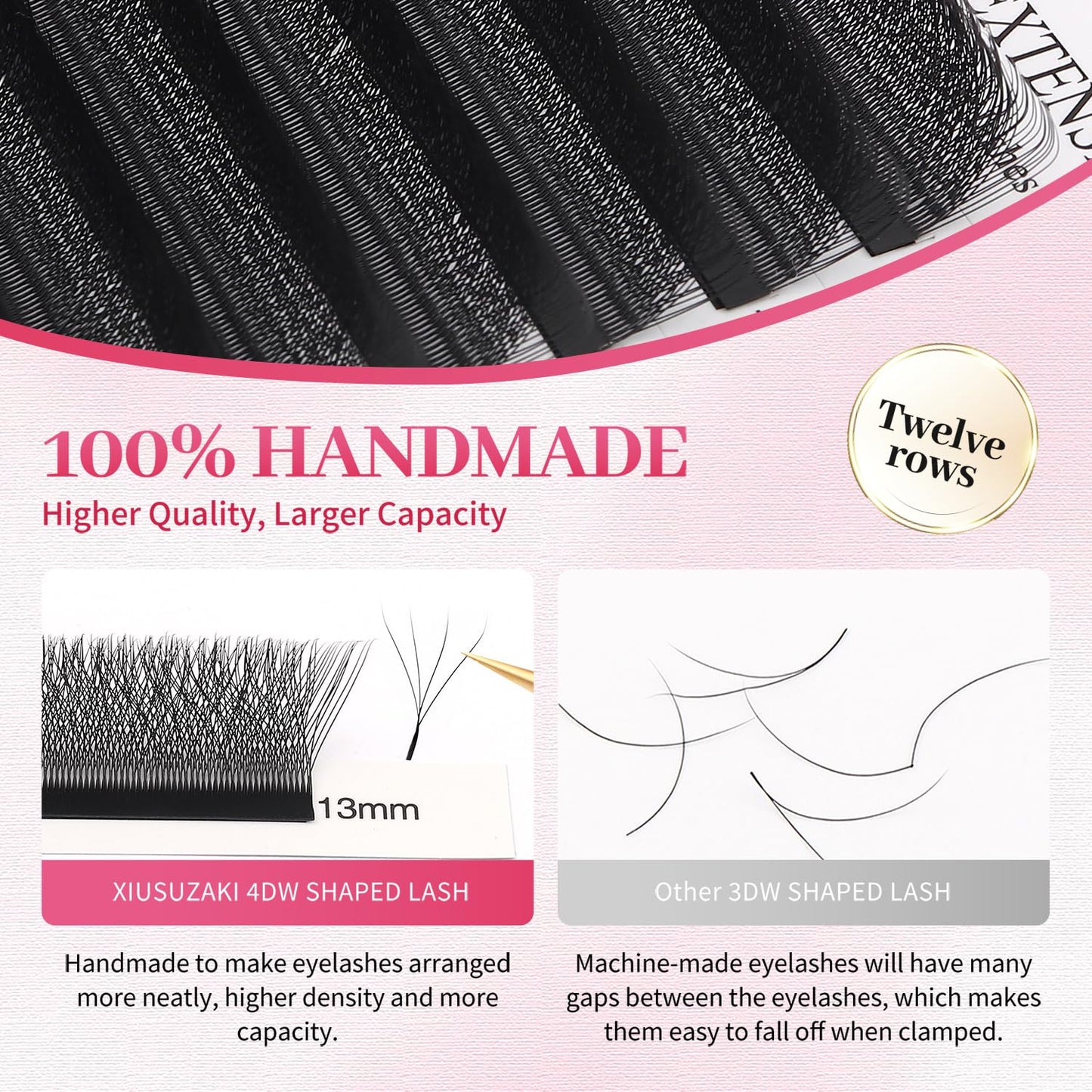 YY Lash Extensions Supplies Y Eyelash Extensions 0.07mm Thickness D Curl 14mm Premade Fans 4D Russian Volume Matte Black 12 Rows Crisscross Eye Lashes(YY-0.07-D,14mm)