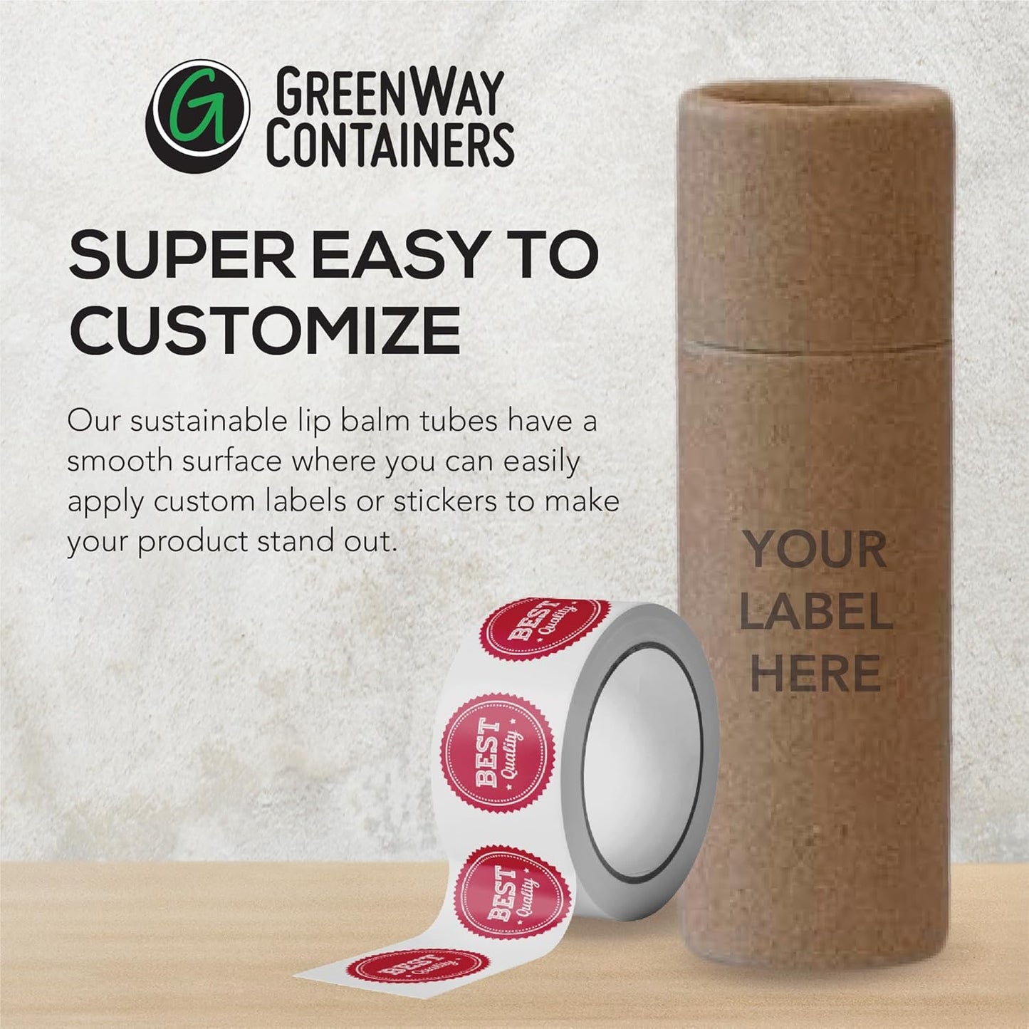GreenWay 0.15oz / 4.25g Kraft Paperboard Lip Balm Tubes with Lids - 12 Pack Lip Gloss Tubes Refillable DIY Cosmetic Containers – Extra Thick Push-Up Bottom Lip Balm Containers - Brown