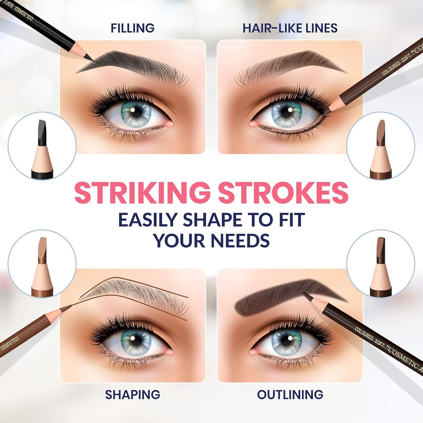 Stylia Waterproof Eyebrow Pencils For Women – Long-Lasting Microblading Supplies Brow Pencil, Perfect for Eyebrow Shaper, Filling & Defining Natural-Looking Brow - (12PC Dark Brown)