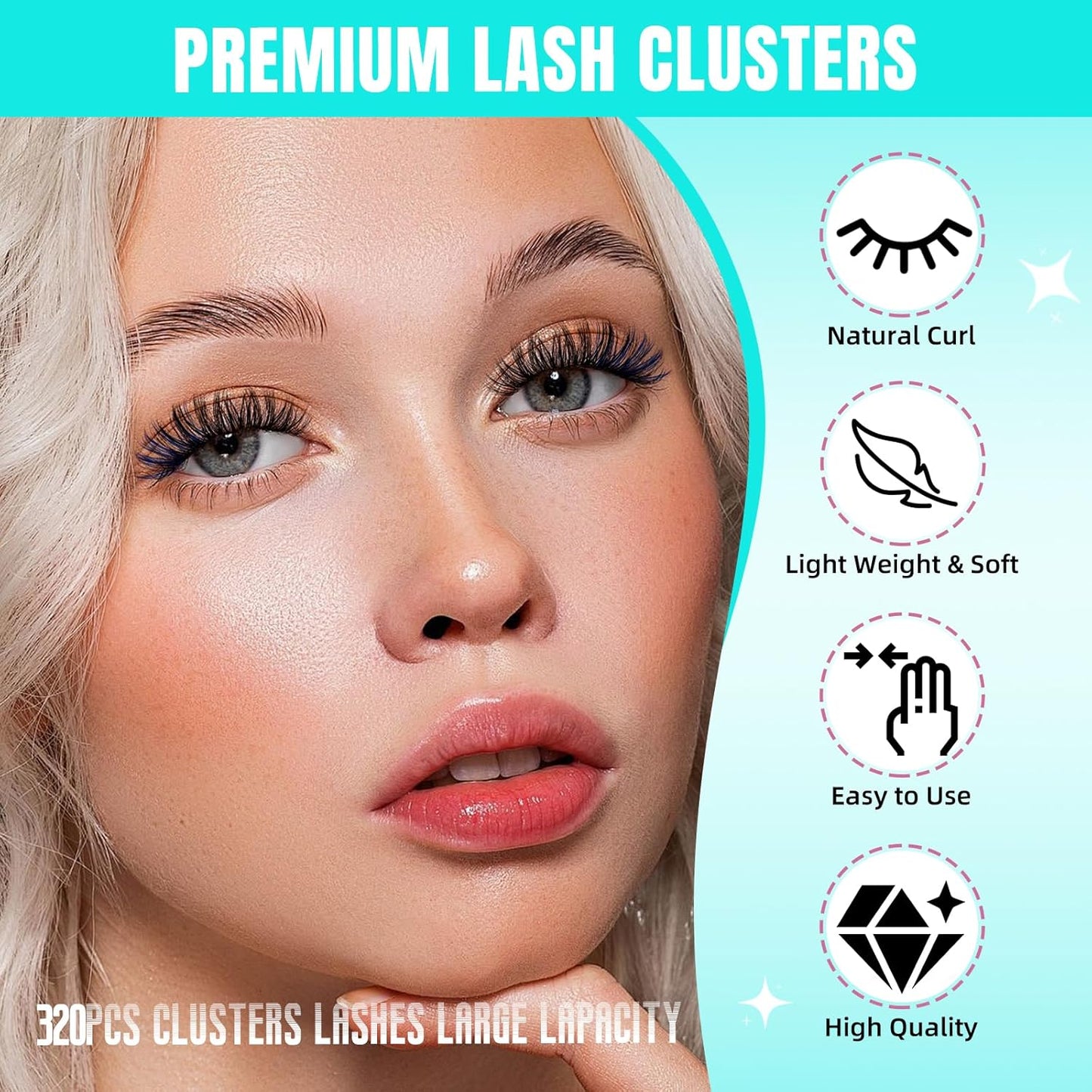 Lash Clusters 320PCS Eyelash Extension 40D Colorful Cluster Lashes Individual Lashes DIY Lash Extension Natural Look Cluster Eyelash Extensions False Eyelashes at Home for Beginners(D-Mix9-16mm)