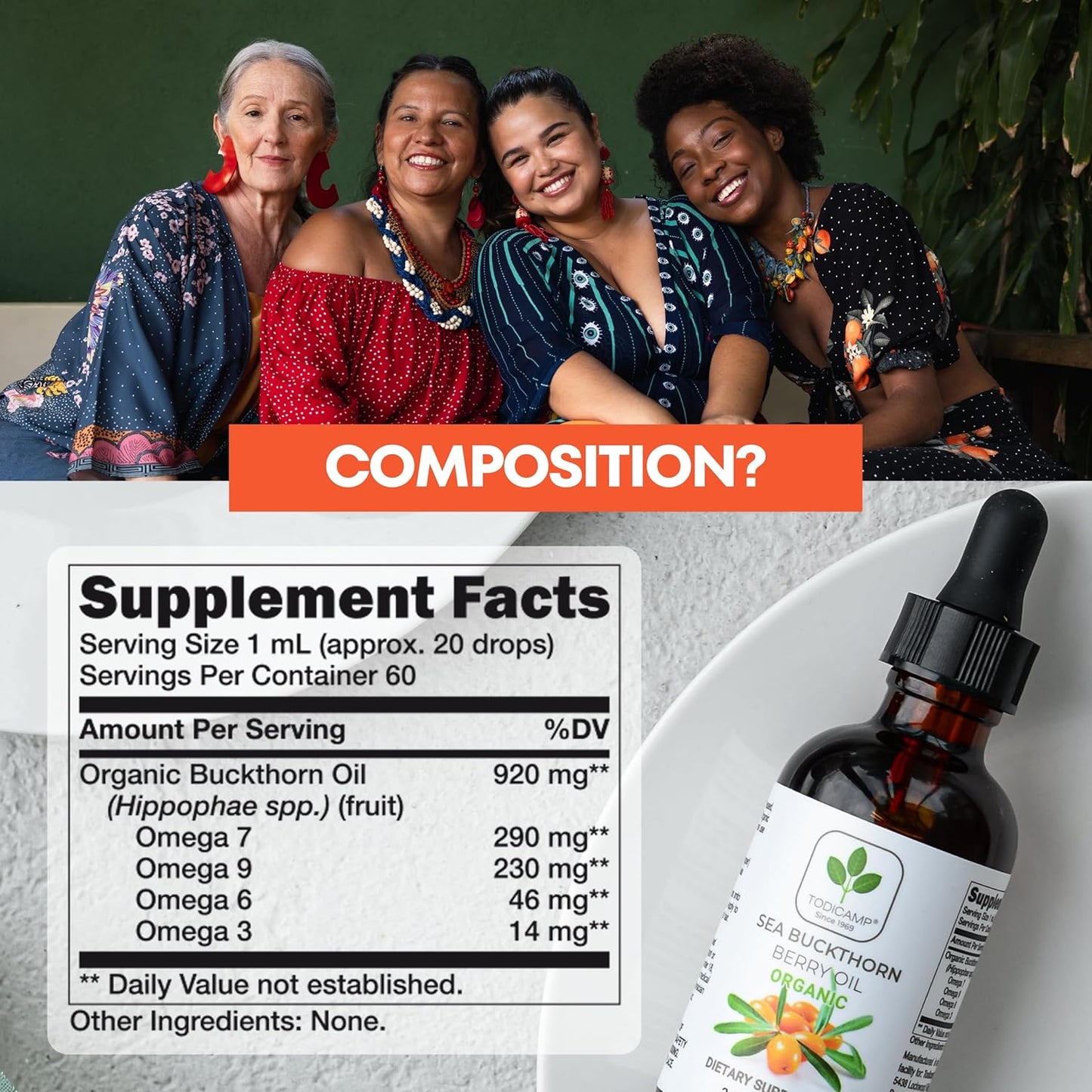 Sea Buckthorn Oil Organic - 2 fl oz Cold-Pressed Sea Buckthorn Berry Oil - Seabuckthorn Oil for Face and Organic Sea Buckthorn Oil Supplement