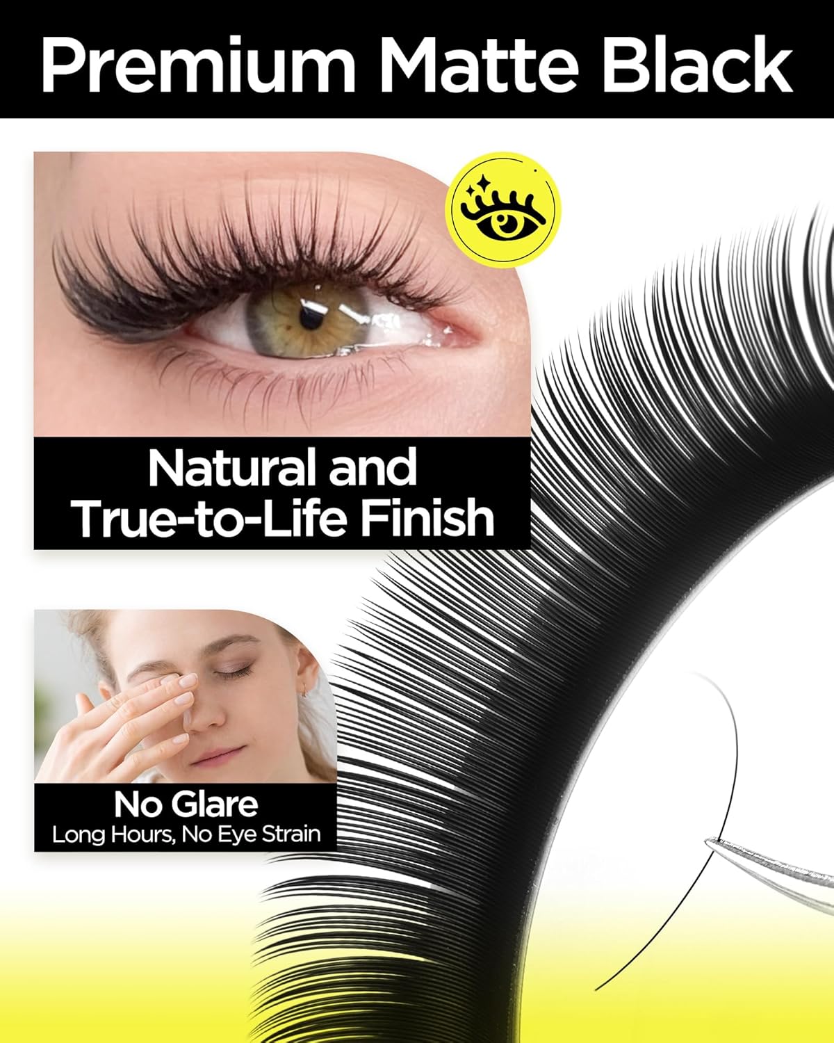 BEYELIAN Eyelash Extension Natural Matte Black 0.03-0.20 C/D/D+/L/M/LU Curl 7-15mm 100°/212°F High Temperature Resistant Classic Volume Individual lash Extensions Professional Salon Use (0.07 D 14mm)