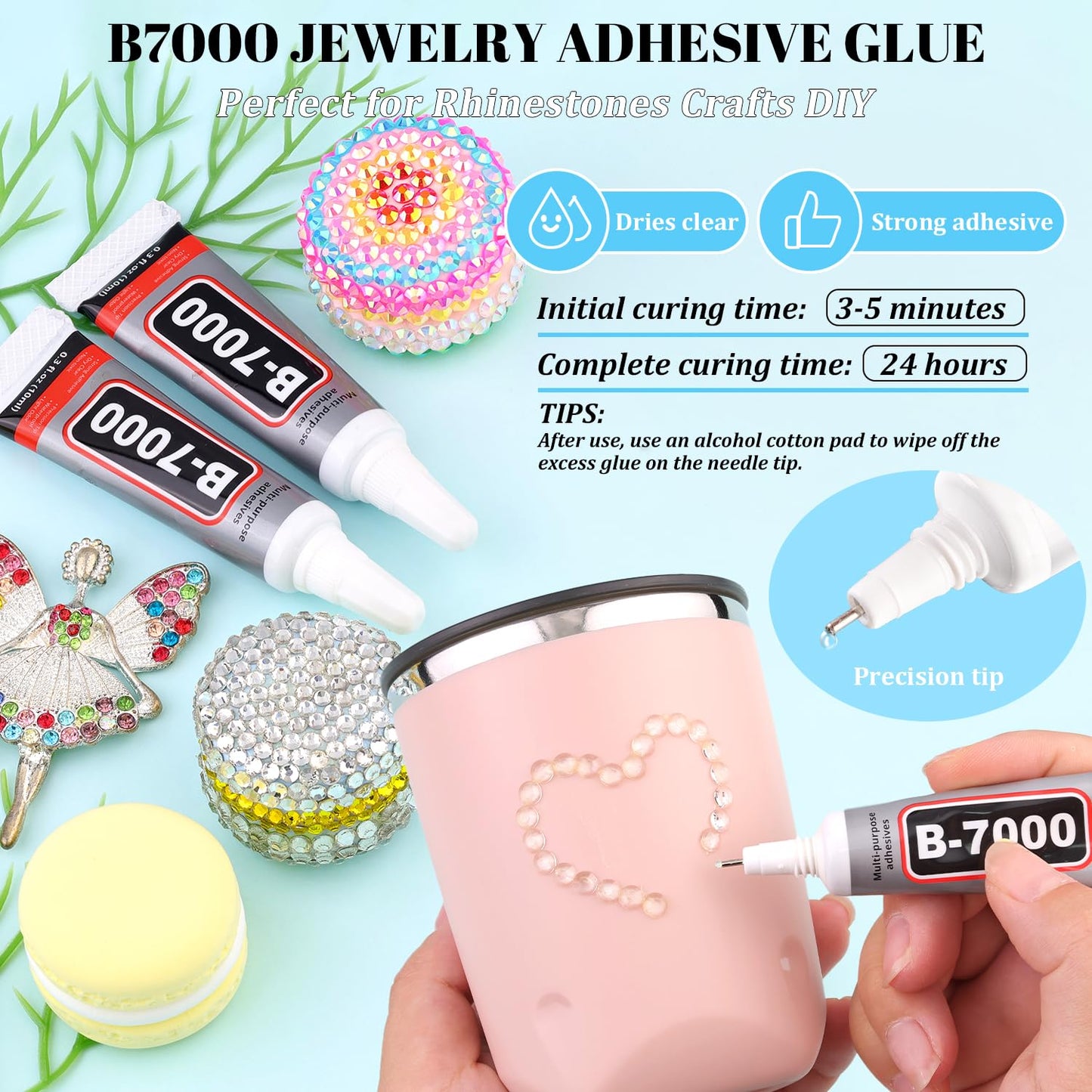 6000Pcs Resin Rhinestones for Bedazzling with 3Pcs B7000 Jewelry Glue, 1 Box Transparent Flatback Rhinestones for Crafting Crafts DIY, Crystals Gems for Clothing Shoes Tumblers Nail Art Makeup