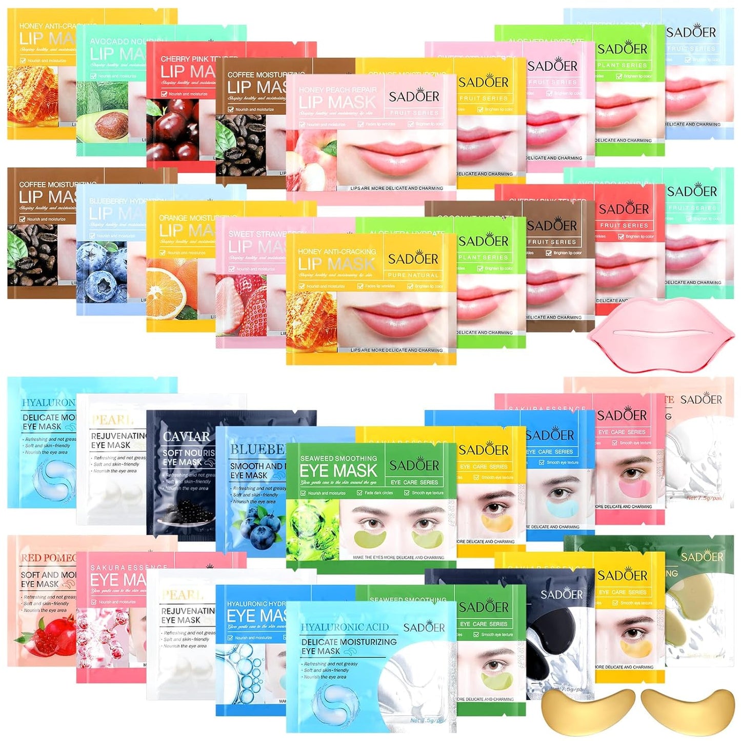 60 Pcs Moisturizing Lip Mask Eye Pads Lip Eyes Care Pads Mask Multi Pack Lip and Under Eye Patches for Puffy Eyes Spa Moisturizing Skincare Eye Lip Treatment (Lip and Eye)