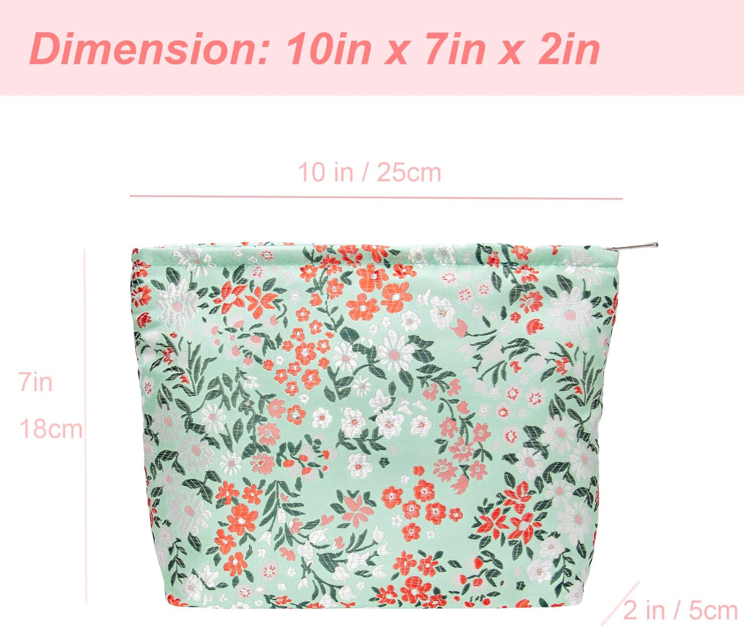 PAZIMIIK Makeup Bag Large Cotton Zipper Pouch for Purse Travel Canvas Make Up Organizer for Women Cosmetic,Brocade Green