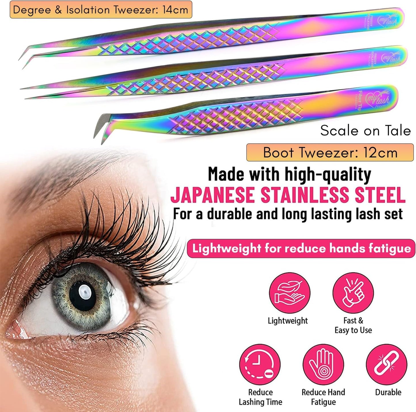 3pcs Fiber Tip Lash Tweezer Set – Boot Volume Eyelash Tweezer, Curved & Straight Isolation Tweezers for Eyelash Extensions, Stainless Steel, Non Slip Grip