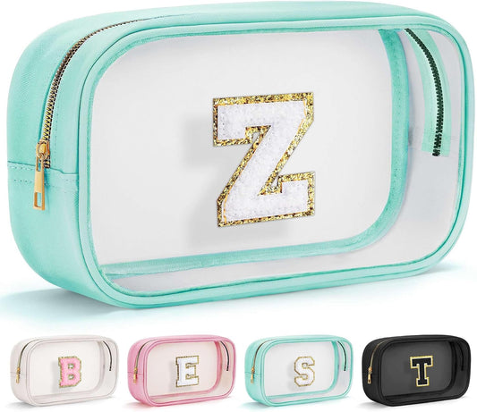 YOOLIFE Initial Travel Toiletry Bag, Clear Makeup Bag Preppy Cosmetic Bags Organizer Clear Makeup Bags With Zipper Teen Girlfriend Teacher Mom Birthday Daughter Gifts 11 Year Old Girl Gifts Blue Z