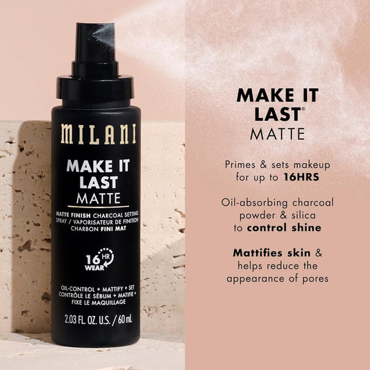 Milani Setting Spray + Primer, Make It Last Matte- Oil Absorbing Charcoal Formula to Control Shine, Matte Finish Setting Spray for Makeup and Primer for Oily Skin, Prime +Correct + Set - 2 Pack