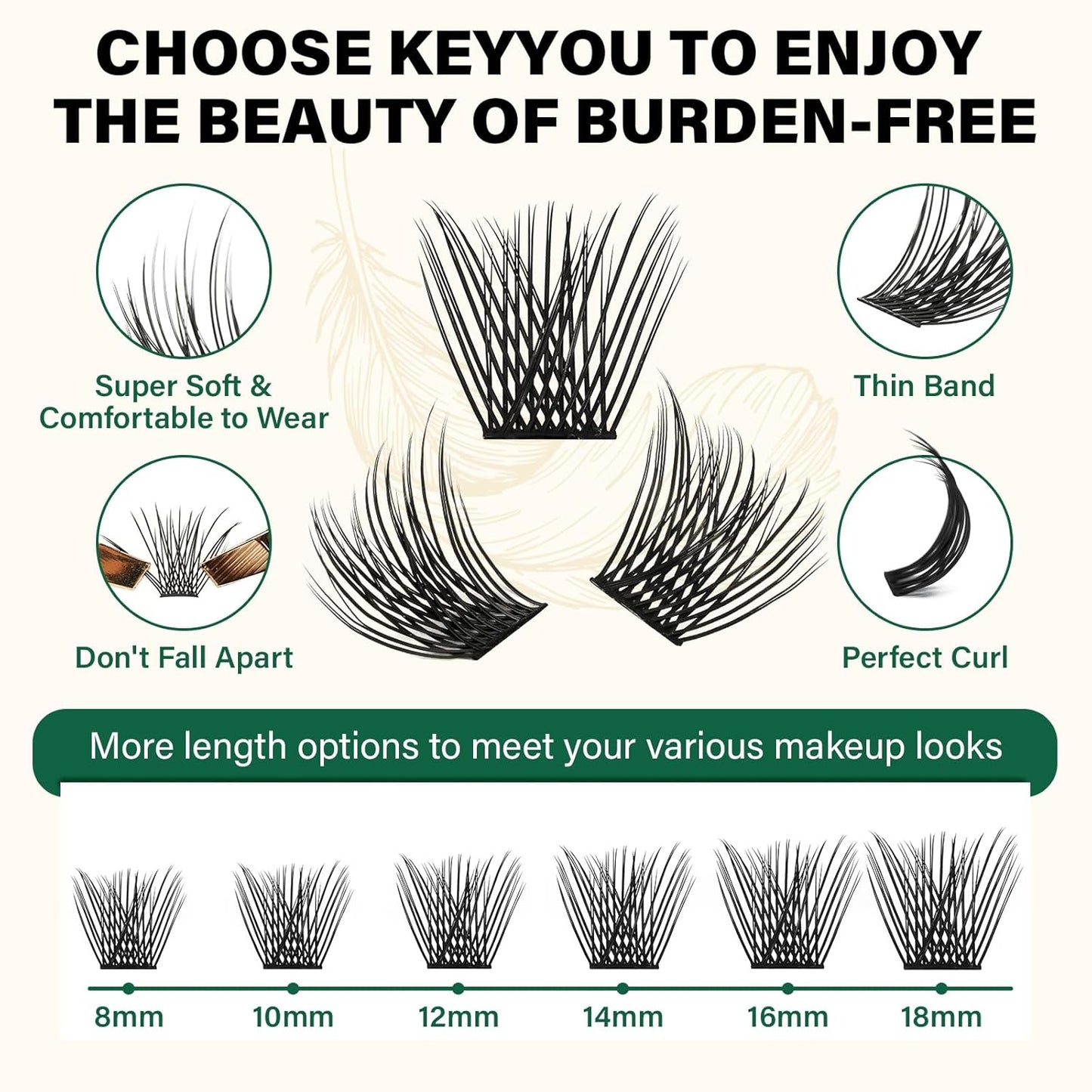 Lash Clusters 144pcs Individual Lashes D Curl 10mm Eyelash Clusters KEYYOU Air Touch Cluster Lashes Super Lightweight Soft Wispy Comfortable Easy DIY at Home(Air02-D-10mm)