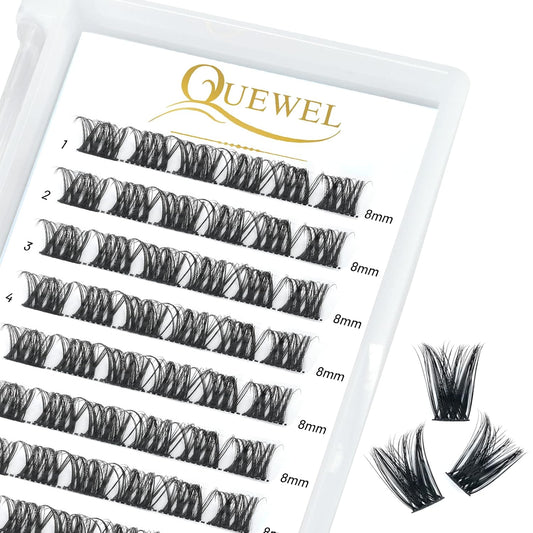 QUEWEL Cluster Lashes 72 Pcs Wide Stem Individual Lashes C/D Curl 8-16mm Length DIY Eyelash Extension False Eyelashes Soft for Personal Makeup Use at Home (honey01-D-8)