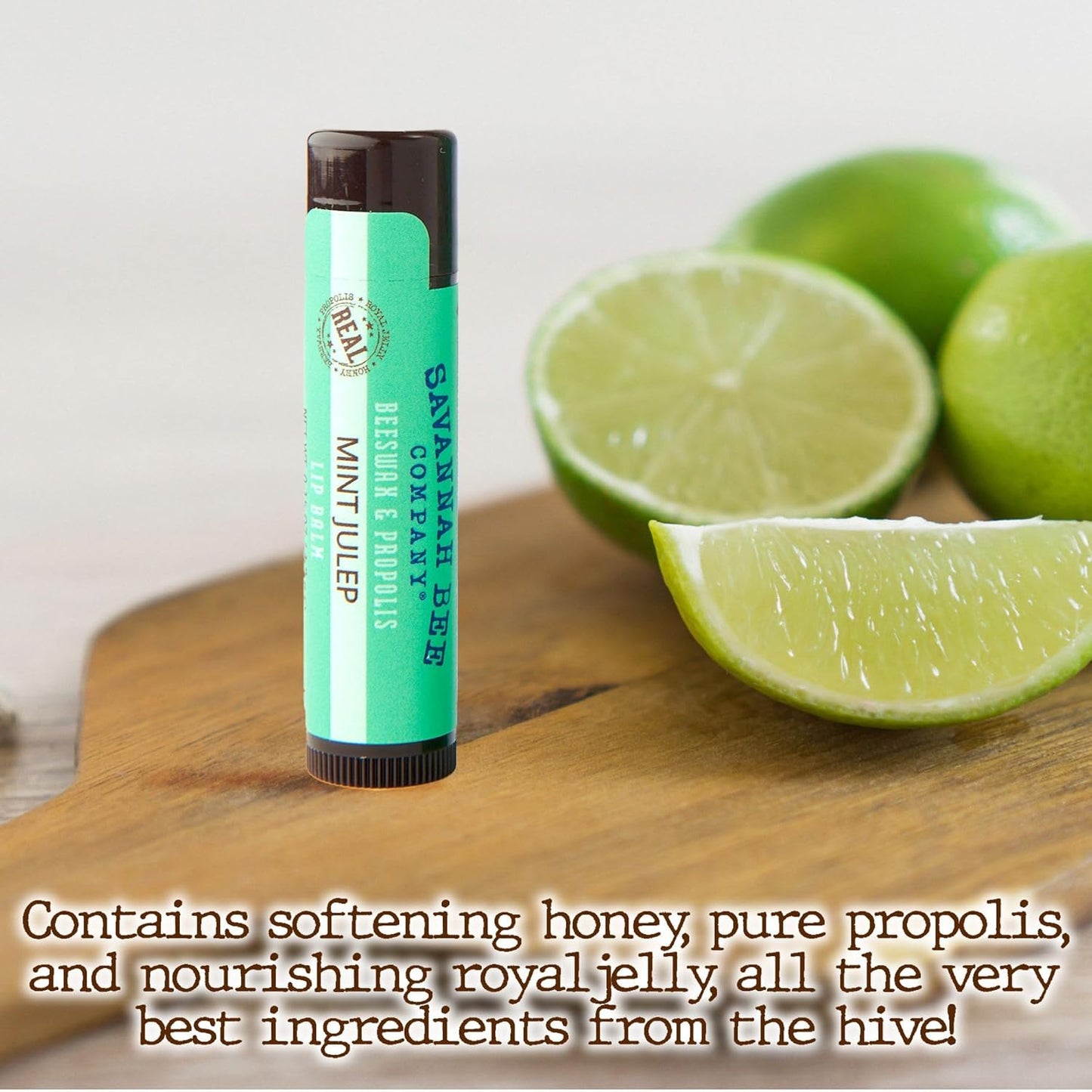 Savannah Bee Mint Julep Lip Balm 0.15 oz - Invigorating Mint Flavor - Natural Ingredients for Supple, Soft Lips - Convenient Hanger Design