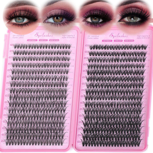 640 Pcs D Lash Clusters, Eyelash Clusters Individual Lash Extension Curl Fluffy Wispy False Eyelashes Extensions (Lash Clusters, 30D+40D 9-16mm)