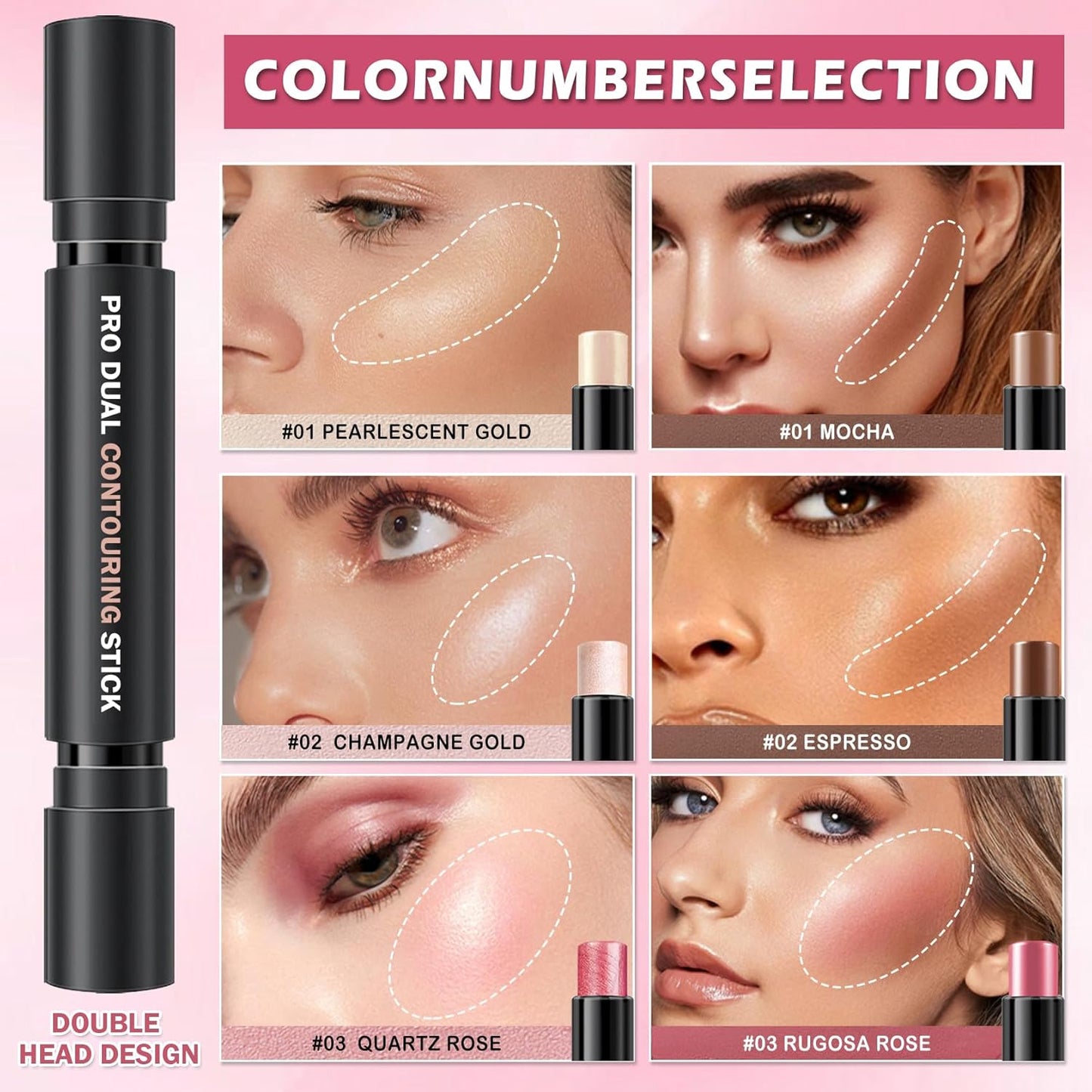 CAHIUYOA 6 Colors Cream Contour Stick Makeup Kit,Highlighter Makeup Stick,Bronzer Contour Stick and Blush Stick for Cheeks,Long Lasting Waterproof Face Highlighter Makeup Contour Kit (Set A)