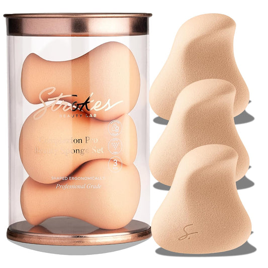 Original Beauty Blender Makeup Sponge Applicator for Powder, Cream & Liquid, Beauty Tools Puff, Streak Free Application, Vegan, Cruelty Free Made in USA, Peach (3 Pieces)