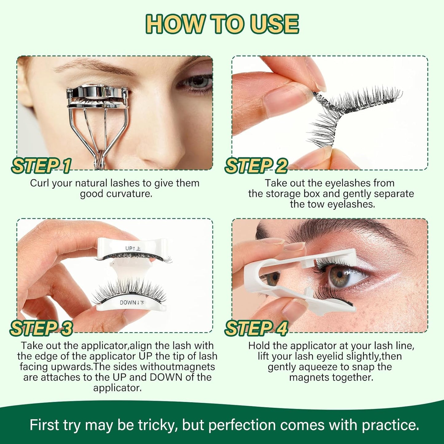 KEYYOU Reusable Magnetic Eyelashes 2 Pair with Applicator No Glue Needed 3D Natural Magnetic Lashes, Easy to Apply & Long Lasting for Daily Use & Events(A01+A01)