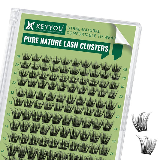 Natural Lash Clusters Wispy Eyelash Clusters 144 pcs Cluster Eyelash Extensions D Curl Individual Lashes 8-18MIX Mix Length Light and Natural Lashes Look with Thin Lash Band by KEYYOU(N03-8-18MIX-D)