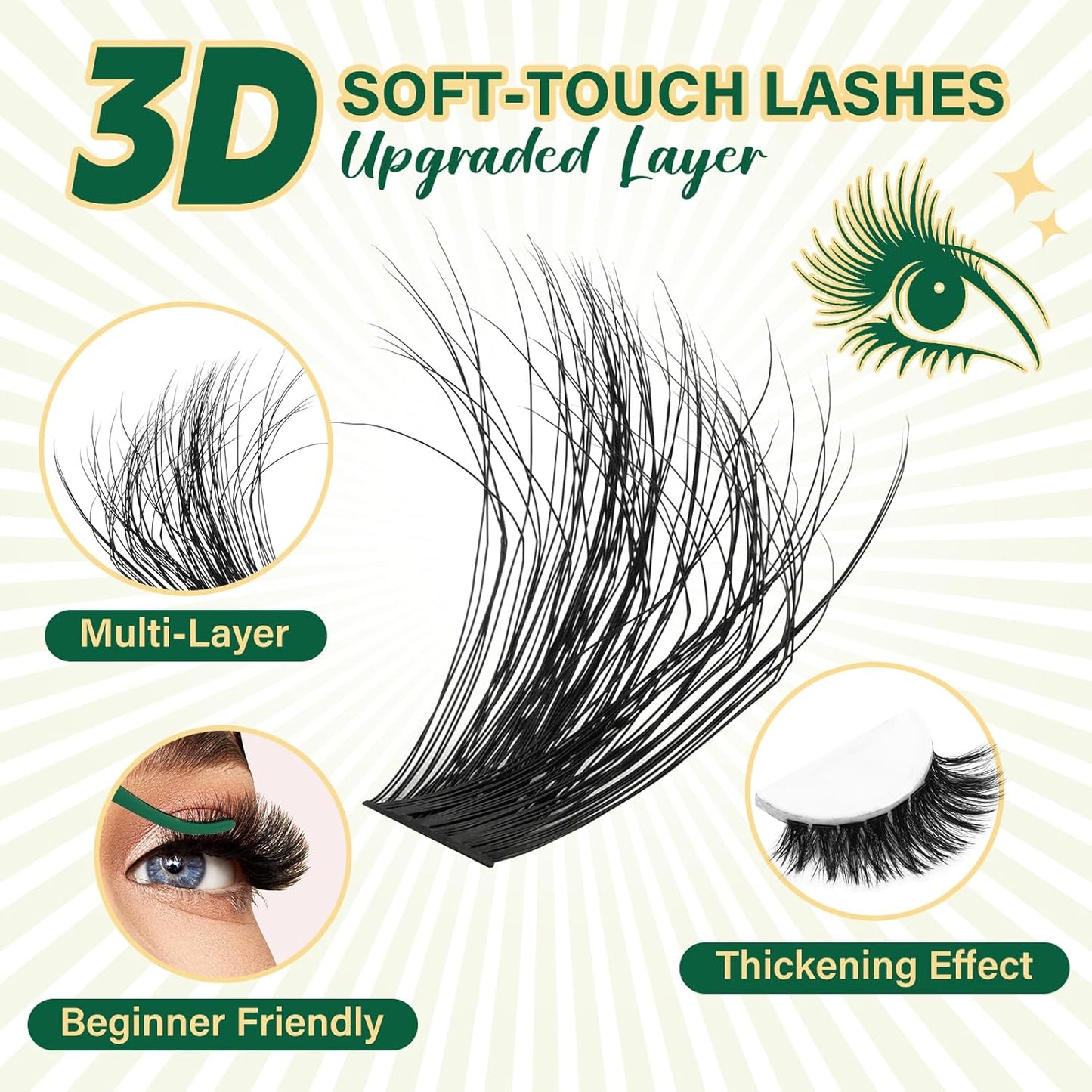 Clusters Kit 3D Effect Eyelash Clusters Kit 280pcs 80D100D 8-16MIX D Curl Individual Lashes Kit Wispy Lashes Volume Cluster Lashes Kit Natural Soft (3D Kit-80D100D-D-8-16MIX)