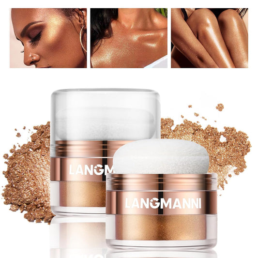 Polvo De Hadas Body Highlighter Powder, Face Brightening Shimmer Body Glitter Contour Patting Powder, Sparkling Blush Highlighter Powder for Face Eyes Body Glow Makeup, B# Golden Brown