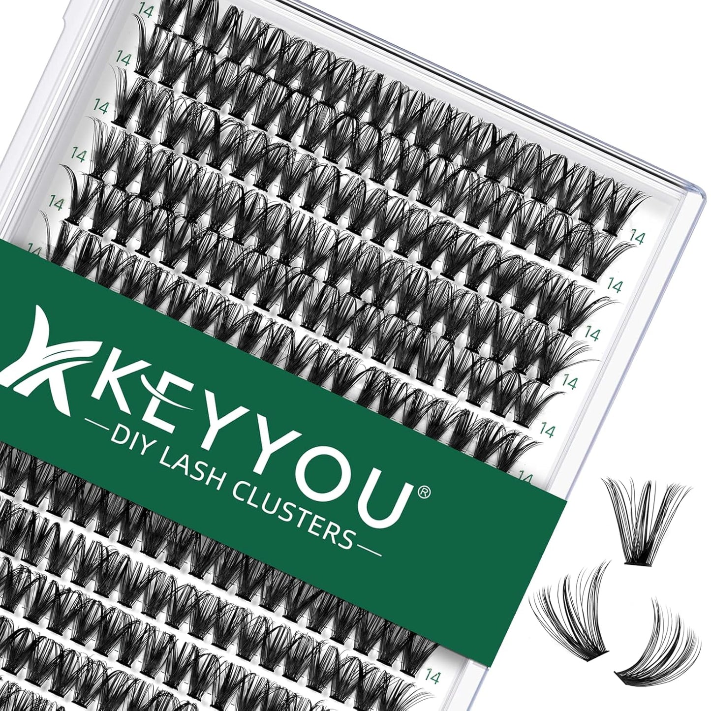 Lash Clusters 300pcs Individual Lashes 40D 0.07D Curl 14mm DIY Eyelash Extension KEYYOU Large Tray Volume Soft&Natural Eyelash Clusters(40D-0.07D,14）