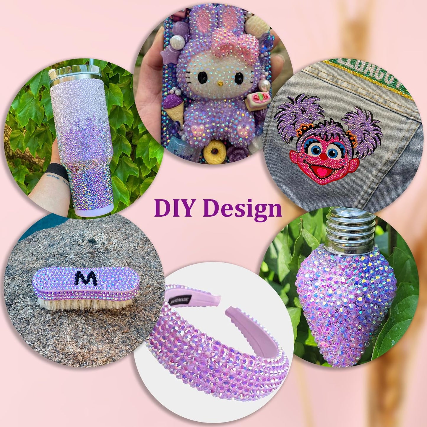 30000Pcs Resin Rhinestones for Bedazzling with Tweezers, Lavender Purple AB Rhinestones for Crafting with B7000 Jewelry Glue for DIY Crafts Clothing Tumblers Shoes Fabric Nail Art