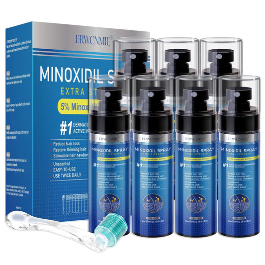 5% Minoxidil Spray for Men and Women-7 pack, Infused with Biotin, Beard Growth, Extra Strength Treatment to Combat Hair Loss and Thinning, and Fuller Hair & Beard (11 Month Supply, Extra Strength)