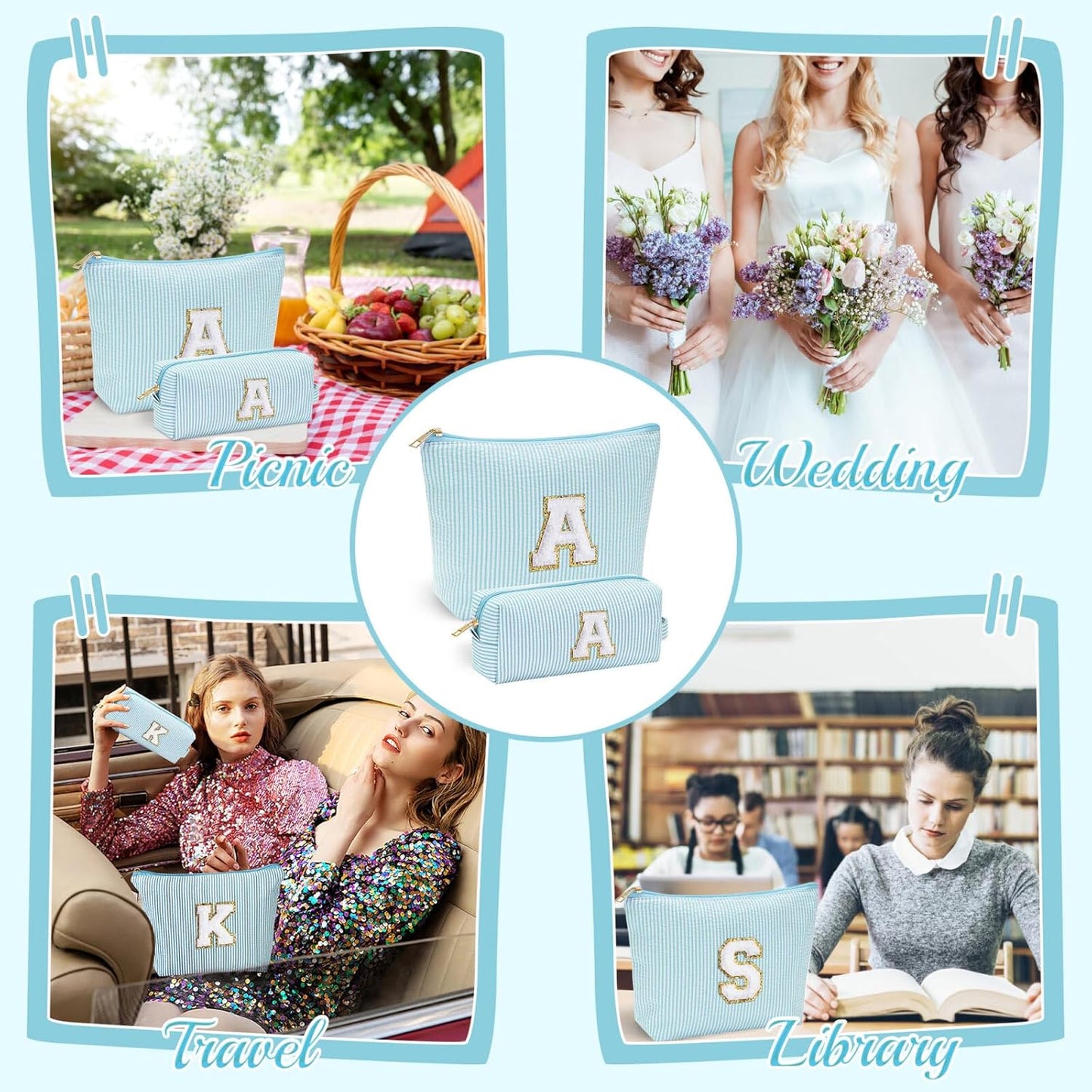 YOOLIFE Initial Makeup Bag for Girls Women - Skin Care for Teens 10-12 | Make Up Bag | Trendy Stuff for Tween Girls & Women | Graduation & Mothers Day Gifts