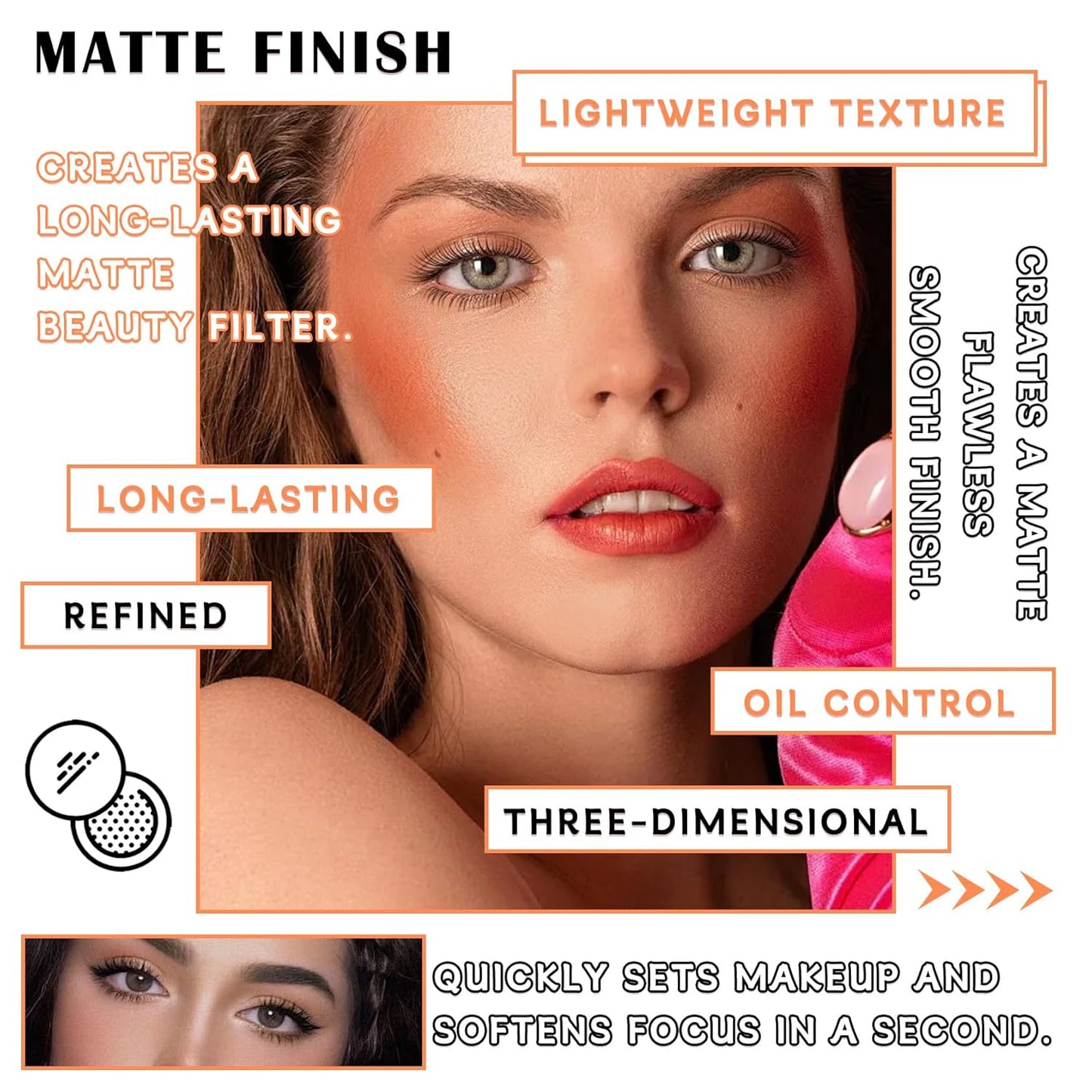 Loose Setting Face Powder Set,Oil Control Long Lasting Lightweight Setting Powder with Foundation Makeup Brushes,Soft Focus Matte Flawless Finish,Pink Complexion