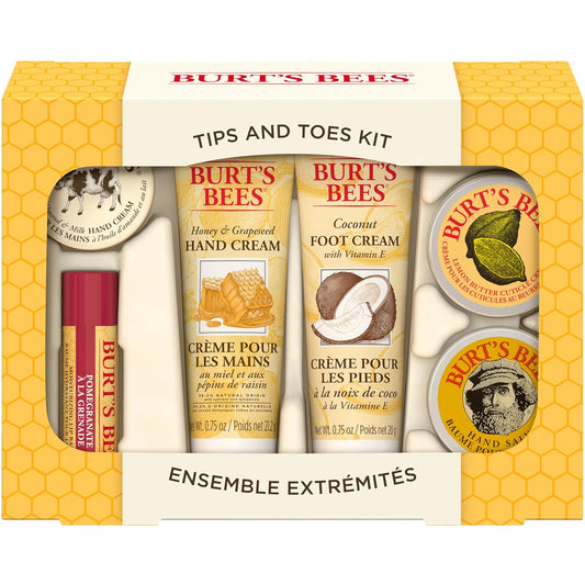 Burt's Bees Back to School Gifts Ideas, 6 Body Care College Dorm Products, Tips and Toes Set - Pomegranate Moisturizing Lip Balm, 2 Hand Creams, Foot Cream, Cuticle Cream & Hand Salve