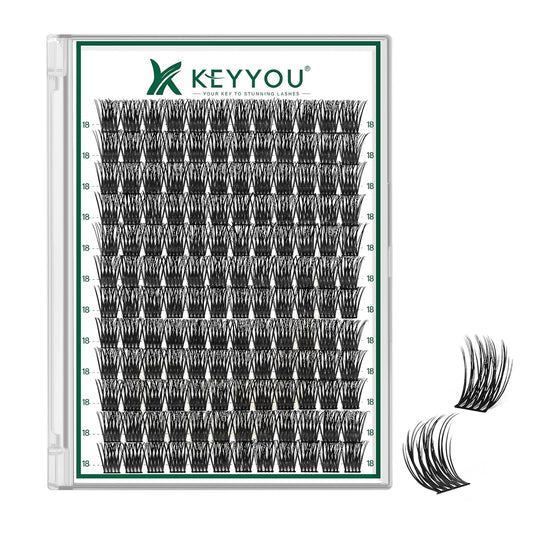 Lash Clusters 144pcs Individual Lashes D Curl 18mm Eyelash Clusters KEYYOU Air Touch Cluster Lashes Super Lightweight Soft Wispy Comfortable Easy DIY at Home(Air03-D-18mm)