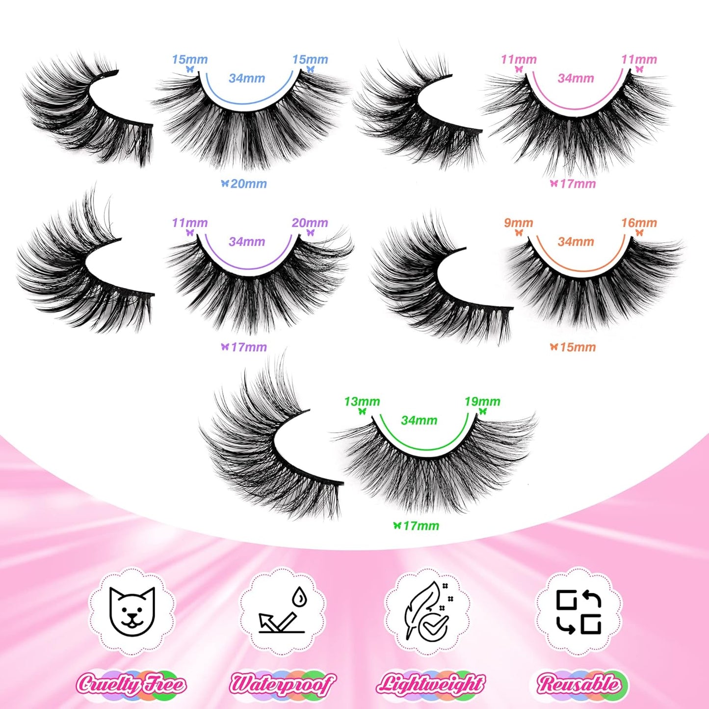 20 Pairs False Eyelashes 3D Faux Mink Lashes Natural Look Wispy Fake Eyelashes ALPHONSE 16-20MM Fluffier Volume Long Thick Lashes Pack 5 Styles Mixed