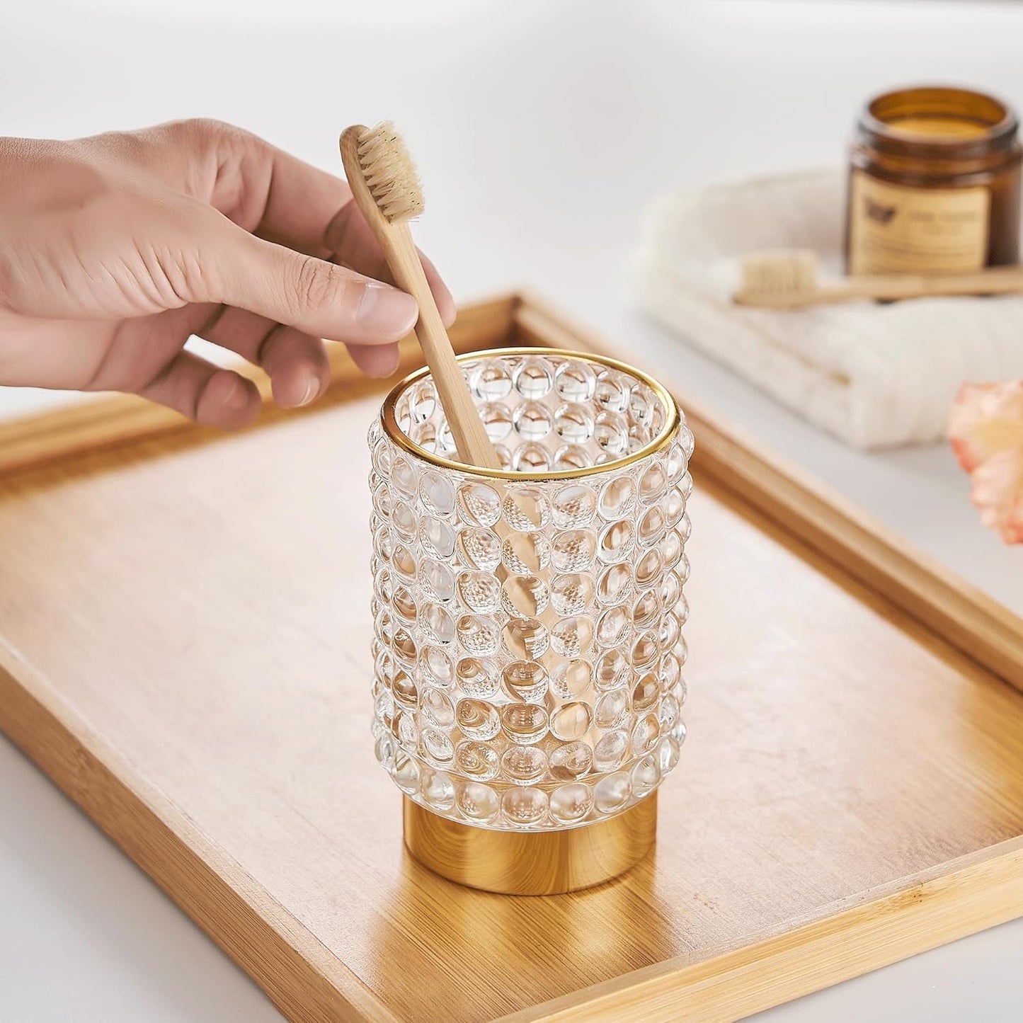 Makeup Brush Holder Organizer,Toothbrush Holders,Desk Pen Pencil Holder,Multifunctional Vintage Glass Brush Cup(A38-1-US/Clear/L)