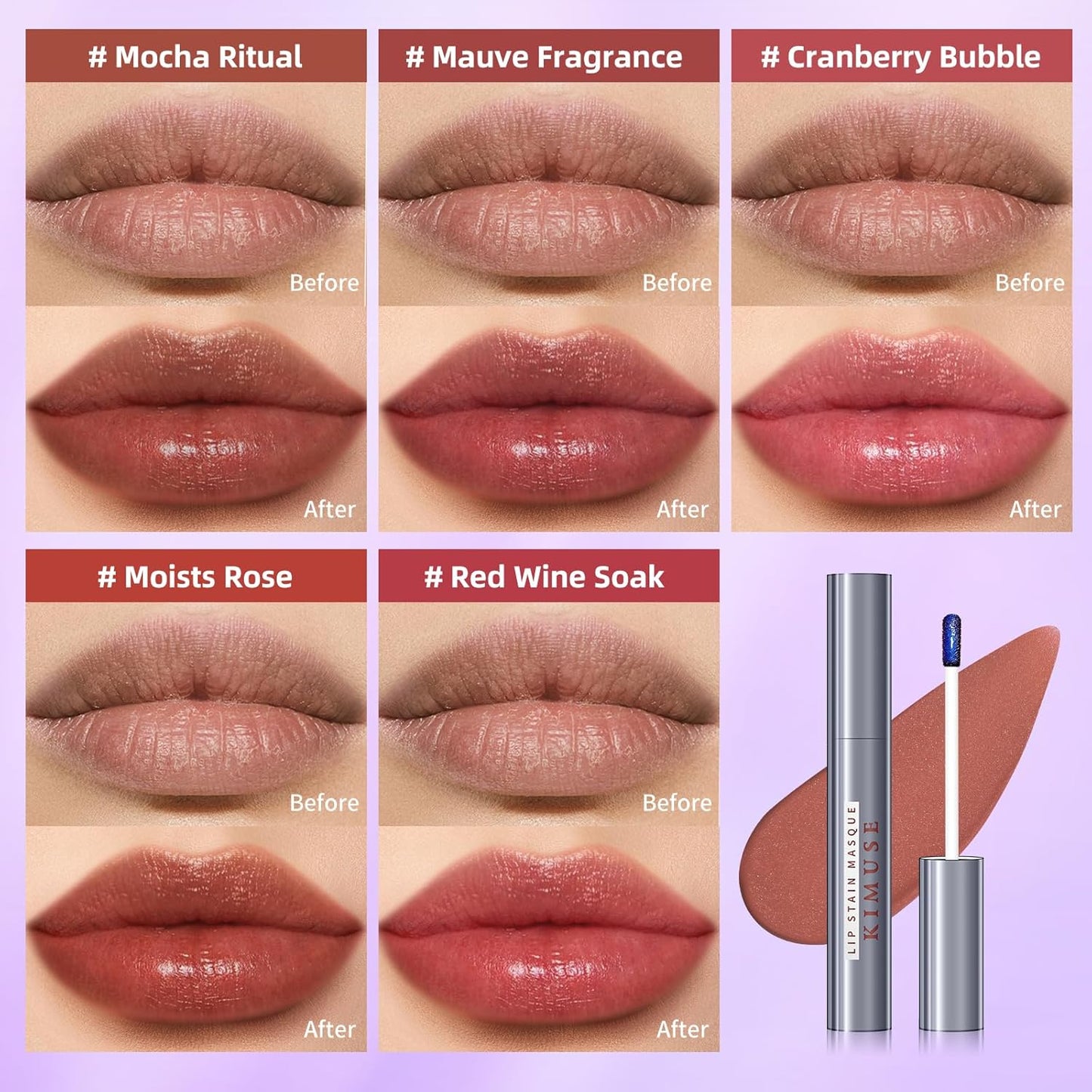 KIMUSE Lip Stain Masque: Peel Off Lip Stain Long Lasting Waterproof 12HR Transfer Proof & Hydrating Tint, Instant Lip Color With Natural Matte Effects, Vegan & Easy To Use