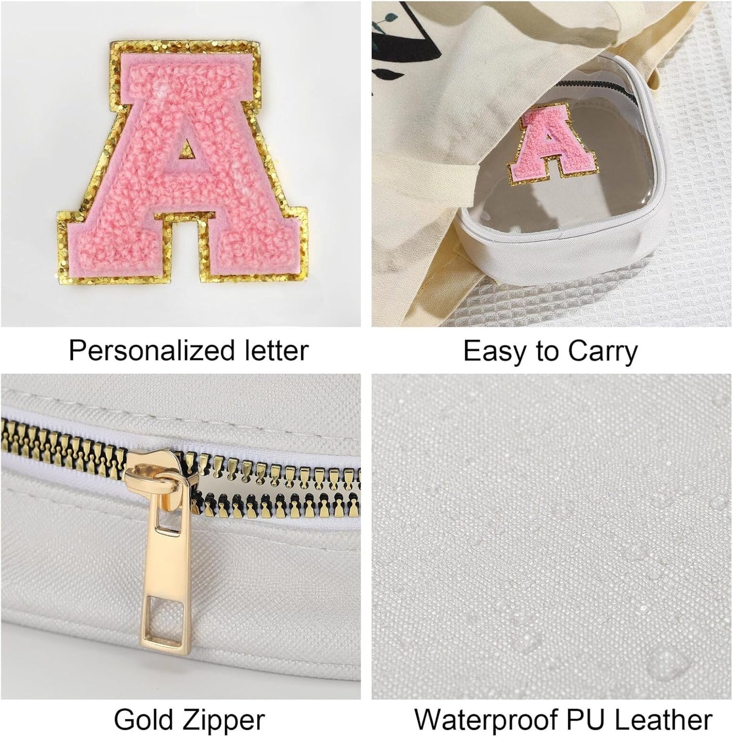 YOOLIFE Initial Make Up Bag Travel Toiletry Bag, Clear Makeup Bag Preppy Cosmetic Bags Organizer Travel Essentials Gifts for Women Teen Girlfriend Teacher Mom Birthday Mothers Day Gifts White R