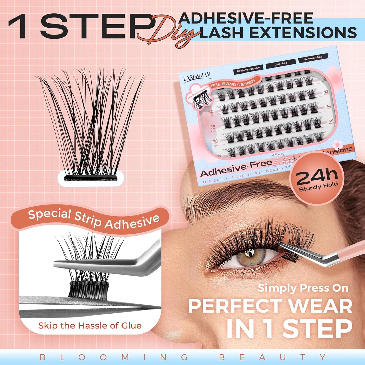 LASHVIEW Self AdhesiveLash Clusters DIY Lash Extensions 72 Clusters Lashes C D Curl LASH Single Lashes Eyelash No Glue Needed Clusters Extensions