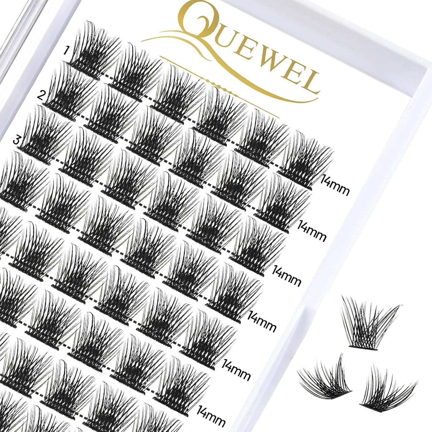QUEWEL Cluster Lashes 72 Pcs Wide Stem Individual Lashes C/D Curl 8-16mm Length DIY Eyelash Extension False Eyelashes Soft for Personal Makeup Use at Home (H03-C-14)