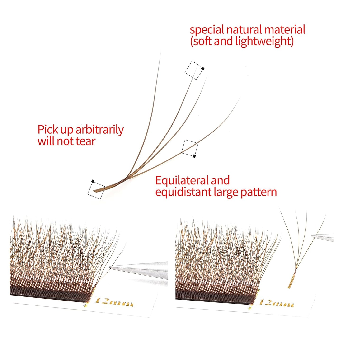 Lash Extensions Brown 4D W Eyelash Extensions W Shape 0.07mm Thickness C Curl 10mm Premade Fans Lashes Colored Lash Extension Volume Lashes Individual Lashes(W-Brown-4D-0.07-C,10mm)