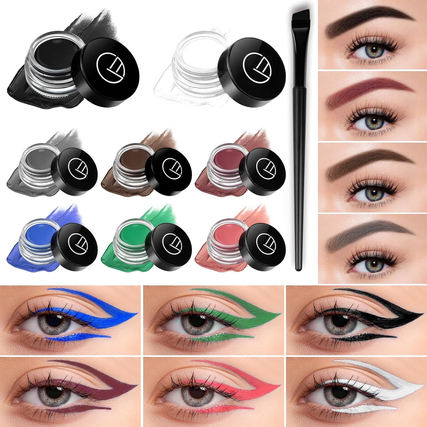 Eyeliner Gel Set,Long Lasting Waterproof With 5.51 IN Long Eyeliner Brush,High-Intensity Pigments Smudge-Proof Eye Liner Makeup Creamy Gel 5G-White