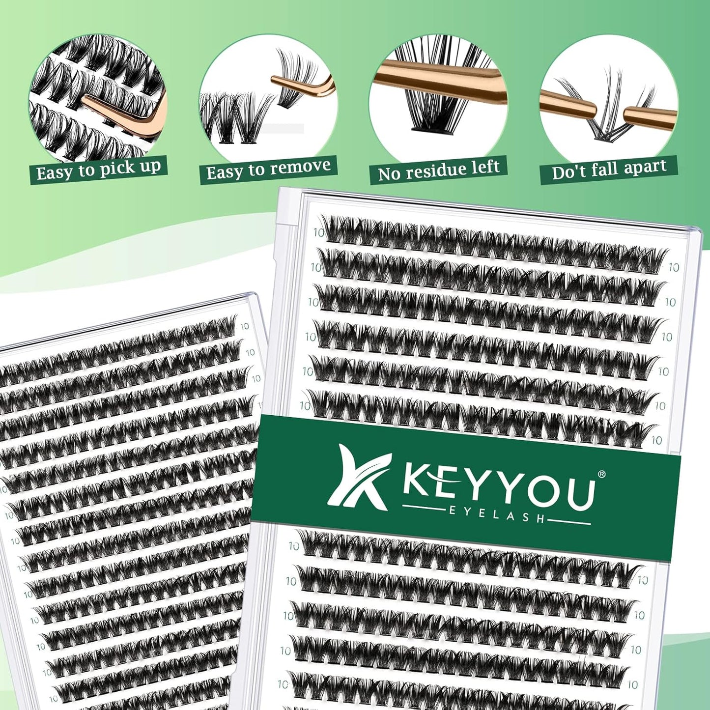 Lash Clusters 300pcs Eyelash Clusters 50D 0.07D Curl 10mm DIY Eyelash Extension KEYYOU Large Tray Volume Soft&Natural Individual Lashes(50D-0.07D,10)