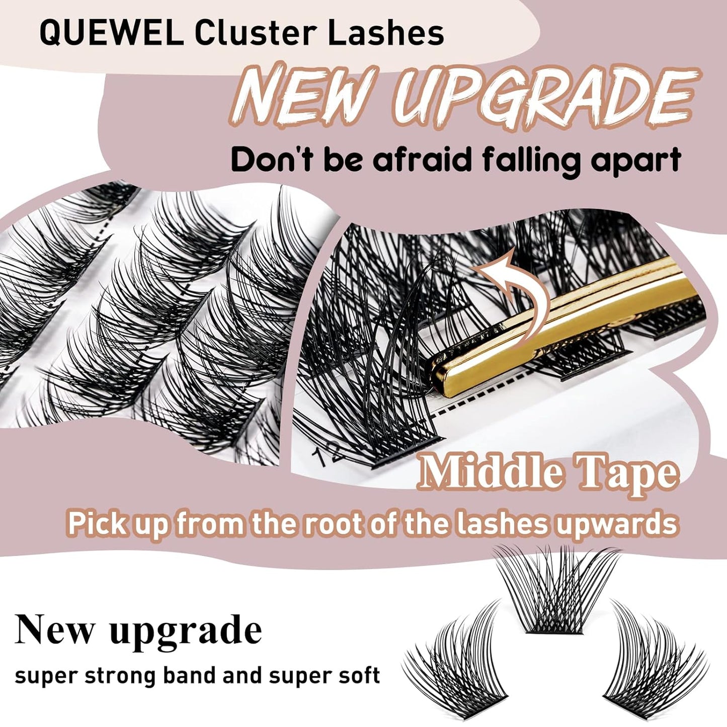 QUEWEL Cluster Lashes 72 Pcs Wide Stem Individual Lashes C/D Curl 8-16mm Length DIY Eyelash Extension False Eyelashes Soft for Personal Makeup Use at Home (natural03-D-MIX8-16)