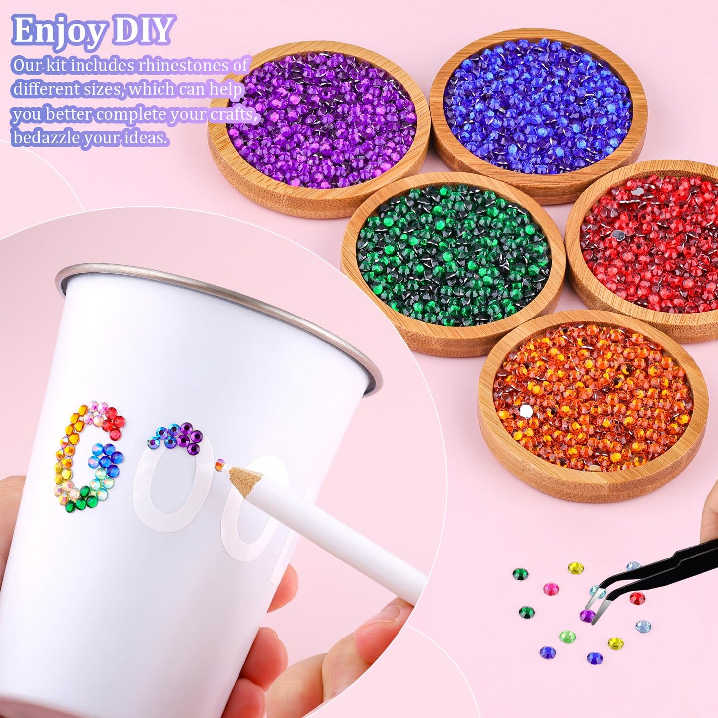 12600Pcs Resin Rhinestones for Crafting with Tweezers, Multicolor 4mm Bedazzling Crystal with 3Pcs 10ml B7000 Jewelry Glue for DIY Crafts Clothing Tumblers Shoes Fabric Nail Art