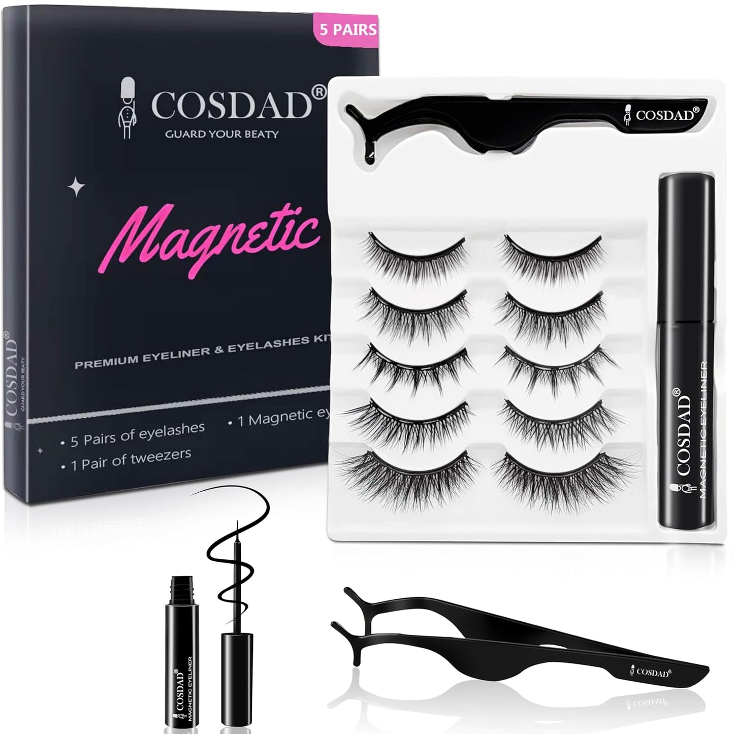 Magnetic Eyelashes with Eyeliner Kit – Natural Look, Reusable & Easy to Apply Fake Eyelashes for Beginners, Magnetic Lashes with Applicator, Waterproof & Long-Lasting
