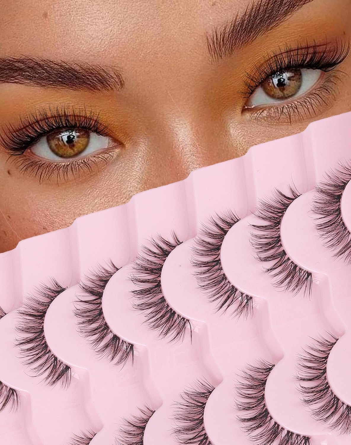 Lashes Short Natural Everyday Wispy Eyelashes Clear Band Flared Strip Eyelash Soft Lash Fluffy Pack 7 Pairs SF-09