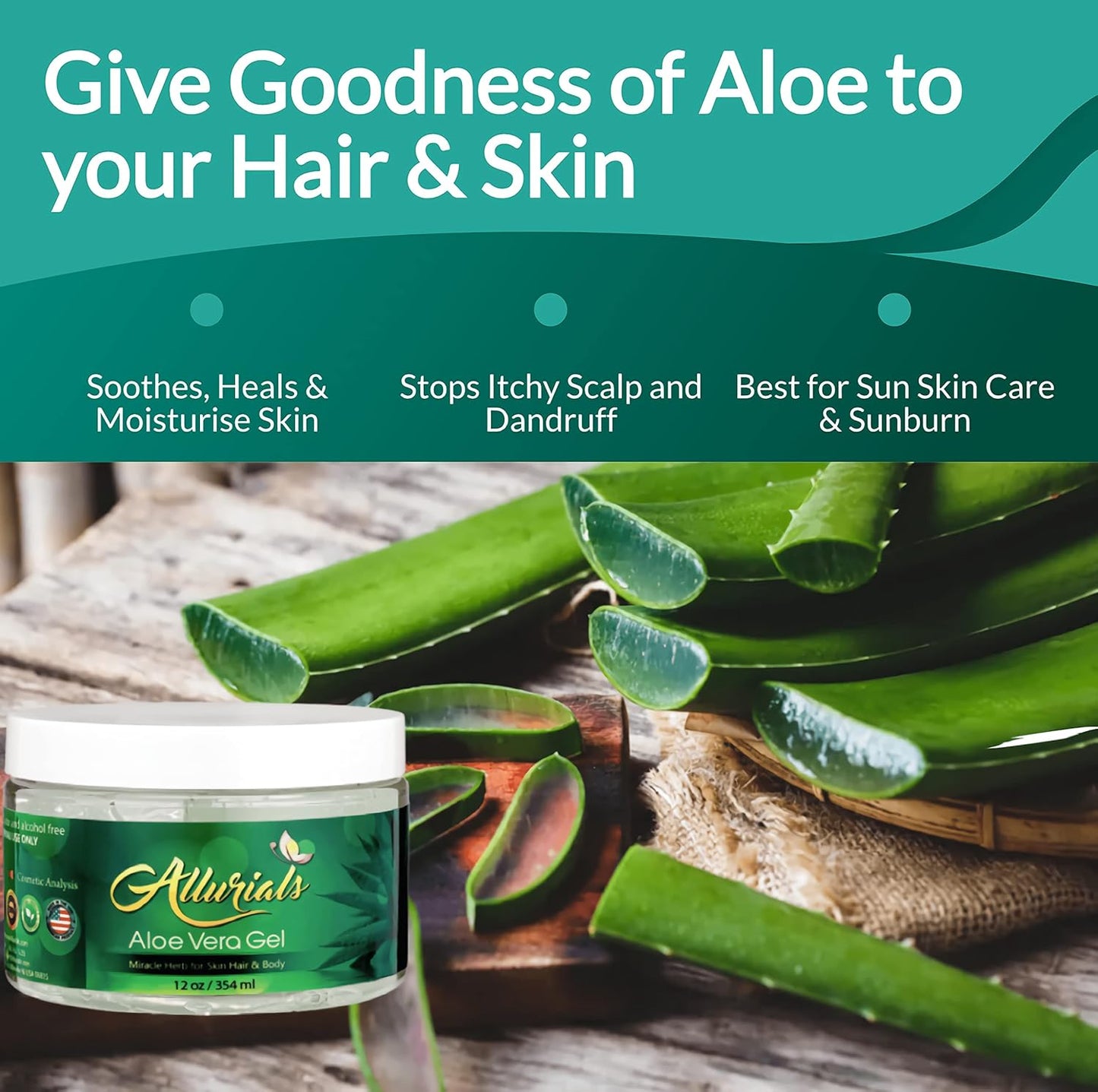 99.75% Pure & Organic Aloe Vera Gel - Made in USA, Clinically tested & Dermatologist approved, Hydrates & Heals Dry & Damaged Skin & Hair- 12 Oz