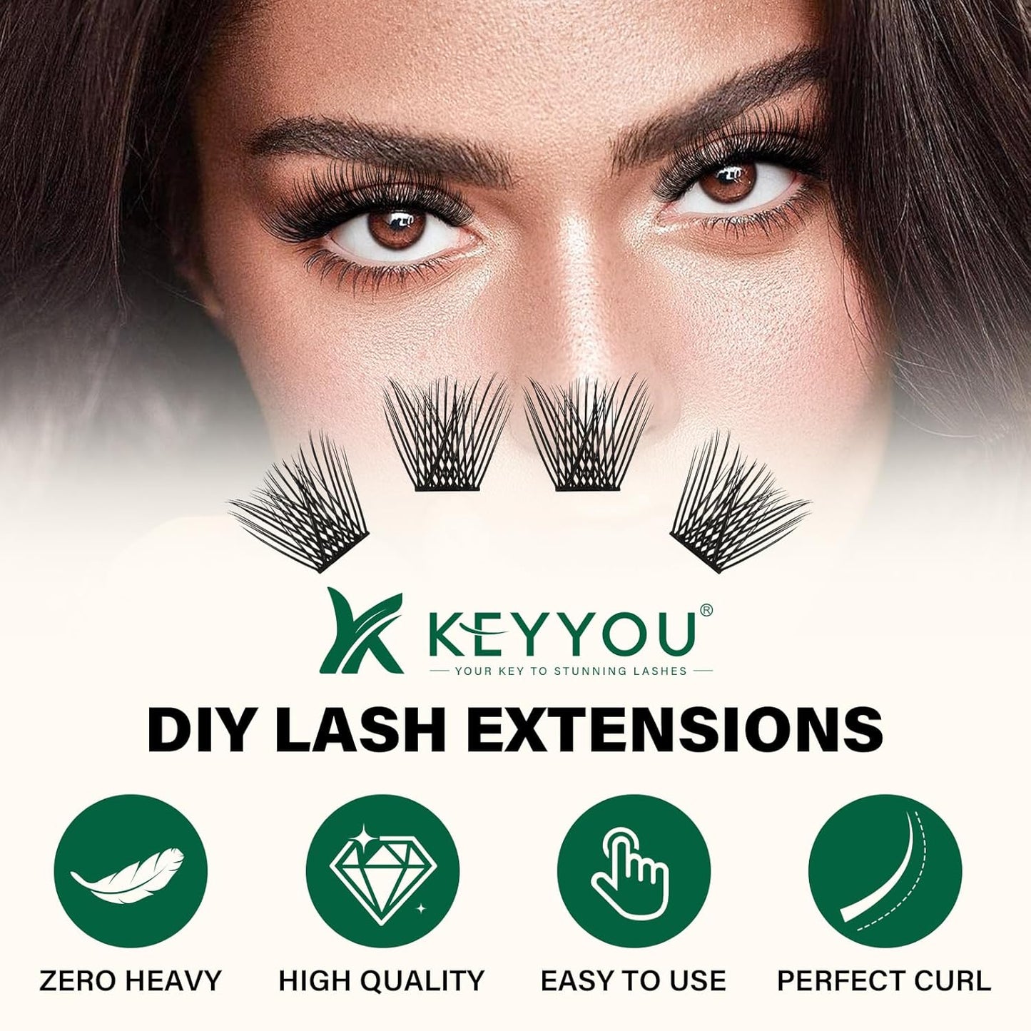 KEYYOU Lash Clusters 144pcs Individual Lashes D Curl 16mm Eyelash Clusters Super Lightweight Air Touch Cluster Lashes Soft&Wispy Comfortable Easy to DIY at Home(Air01-D-16mm)
