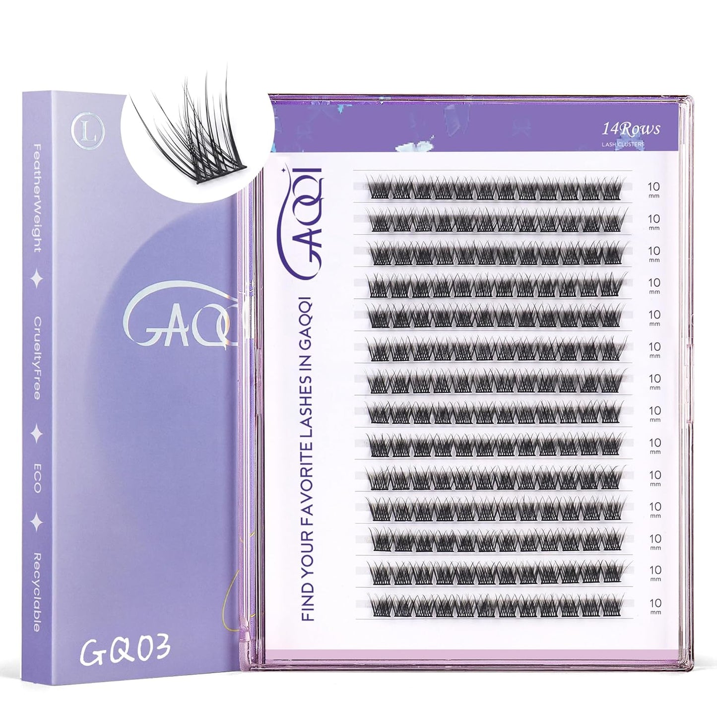 GAQQI Lash Clusters, Eyelash Cluster C Curl 10mm Cluster lashes, Individual Lashes 168pcs False Eyelashes Wispy Cluster Eyelash Extensions (GQ03, C Curl, 10mm)