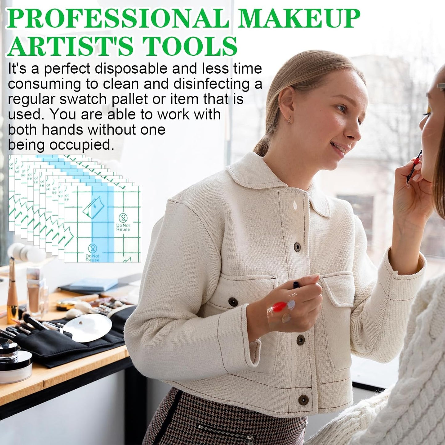 100 Pieces Makeup Hand Palette Single Use Makeup Mixing Palette Professional Makeup Artist Must Haves Disposable Transparent Waterproof Cosmetic Tray Adhesive Tape for Women and Girls