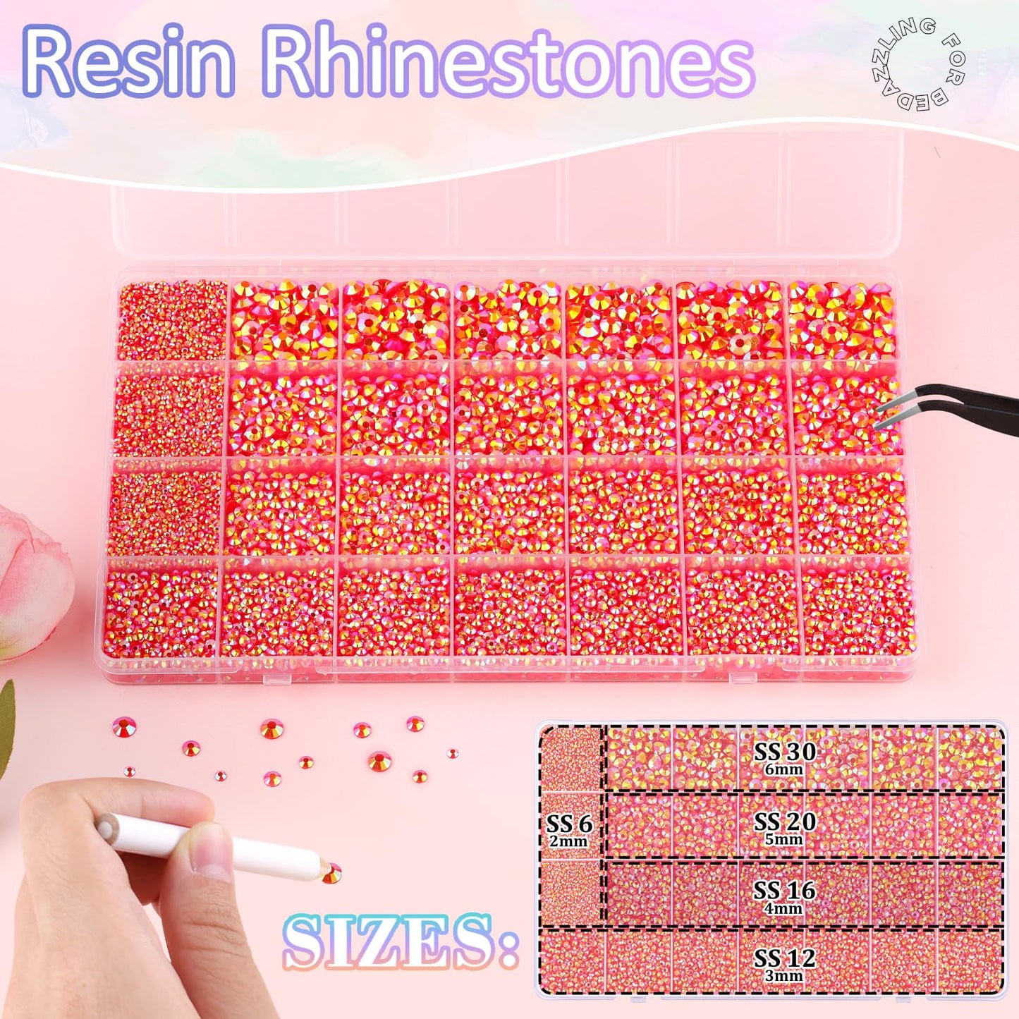 30000Pcs Resin Rhinestones for Bedazzling with 3Pcs B7000 Jewelry Glue, Red AB Flatback Gems Rhinestones for Crafting, Clothing Tumblers Mugs Shoes Fabric Decor Nail Art