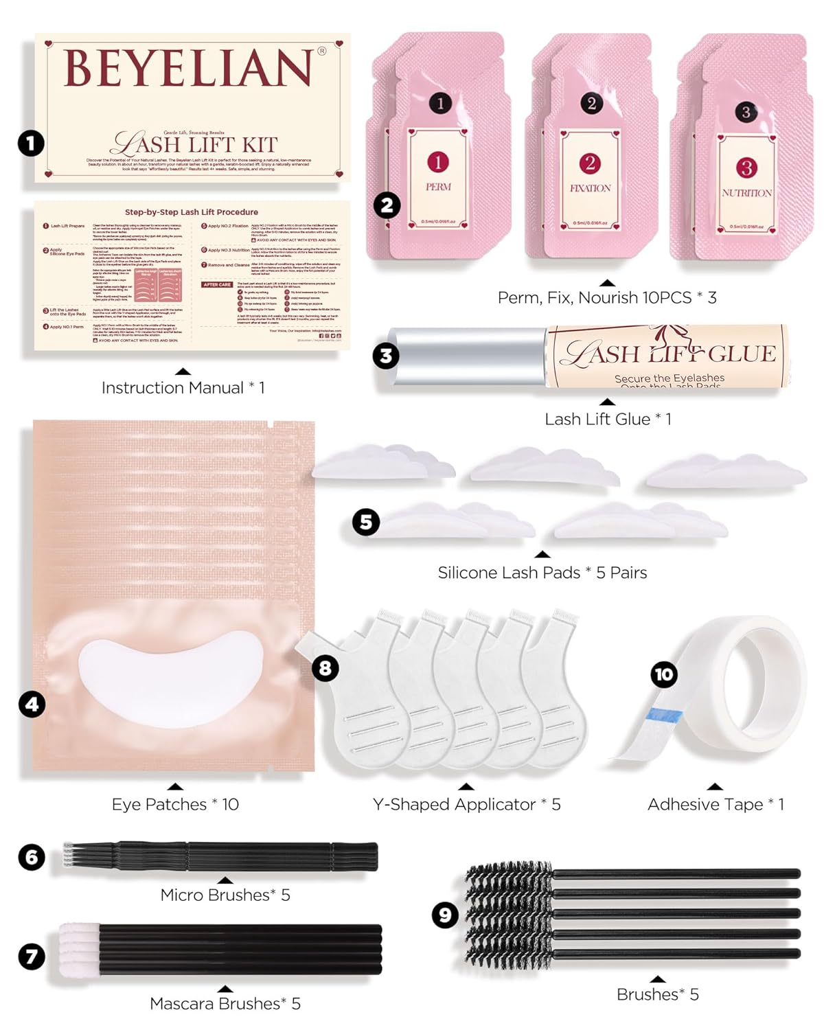 BEYELIAN Lash Lift Kit Eyelash Perm Kit, Professional Instant Perming, Lifting & Curling for Eyelashes, Semi-Permanent Salon & DIY at Home Lash Lift Use for Beginner and Professional 10 Times